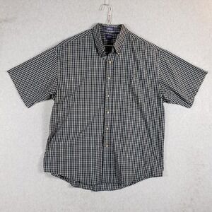ARROW Mens XL Short Sleeve Button Down Shirt Plaid Wrinkle Free Blue Green